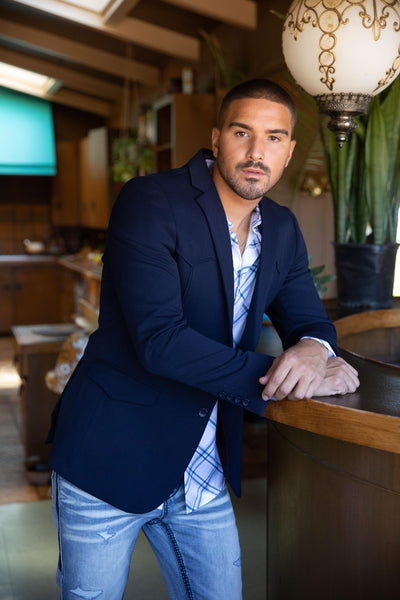 Men’s Navy Western Cowboy Blazer – Double Button Dress Coat