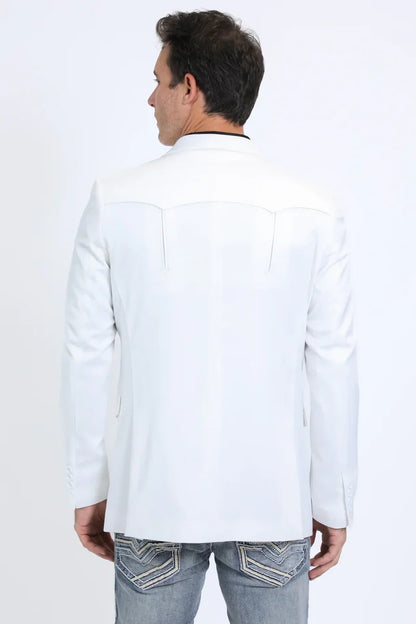 Mens White Western Blazer – Modern Fit Cowboy Tuxedo Style Western Suit
