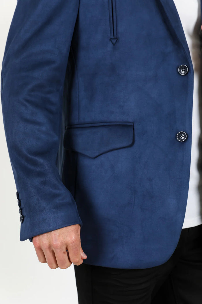 Double Button Suede Western Blazer Navy