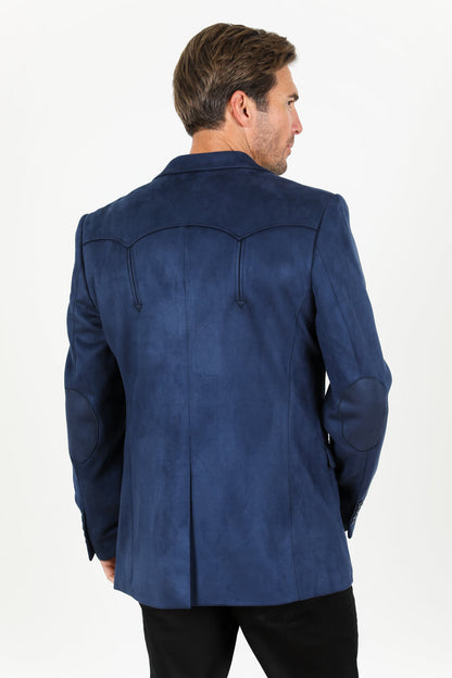 Men’s Navy Faux Suede Blazer – Double Button Smart Casual Jacket