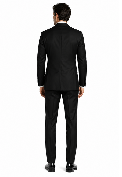 Men's Black Double-Breasted Tuxedo - Classic Shawl Lapel Suit with Gold Buttons for Weddings, Galas, and Black Tie Events