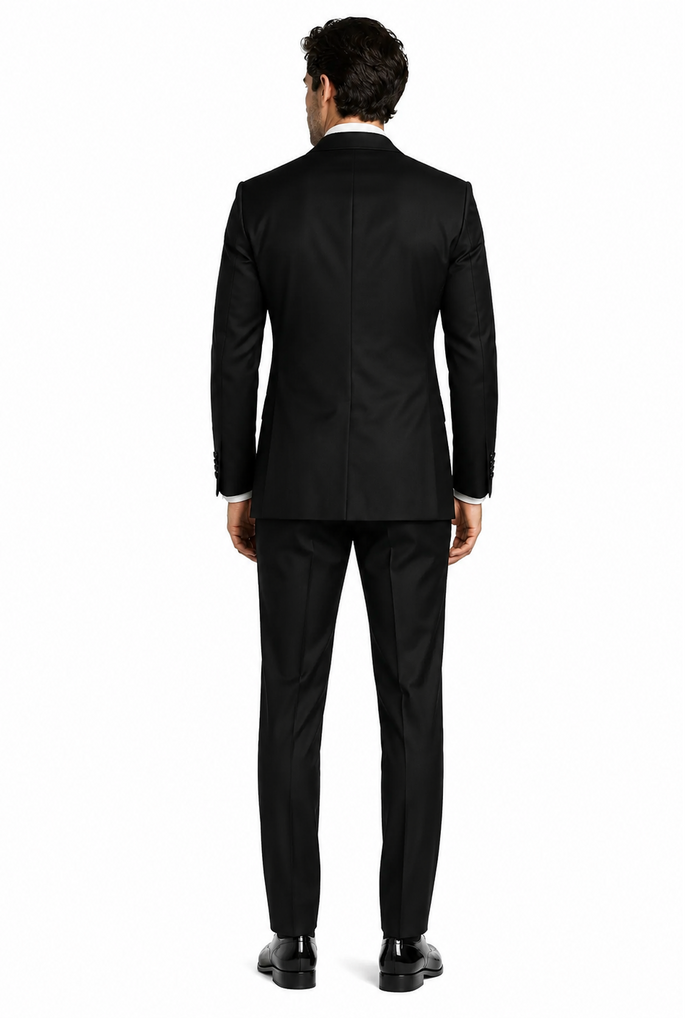 Men's Black Double-Breasted Tuxedo - Classic Shawl Lapel Suit with Gold Buttons for Weddings, Galas, and Black Tie Events