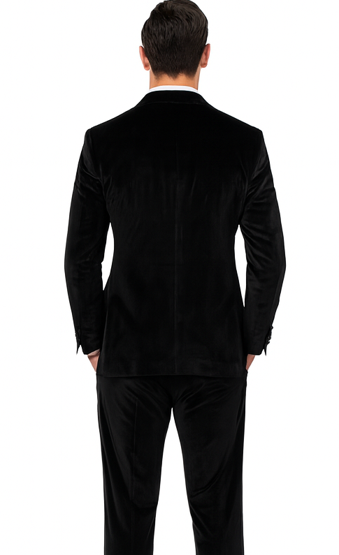 Men’s Black Velvet Peak Lapel Suit – 2-Piece Skinny Fit Formalwear by Tazzio