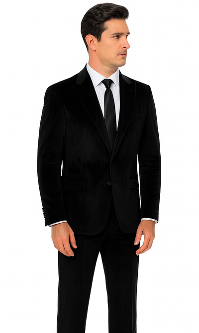 Men’s Black Velvet Peak Lapel Suit – 2-Piece Skinny Fit Formalwear by Tazzio 6 M425SK-01-42R  - from alligatorwarehouse.com