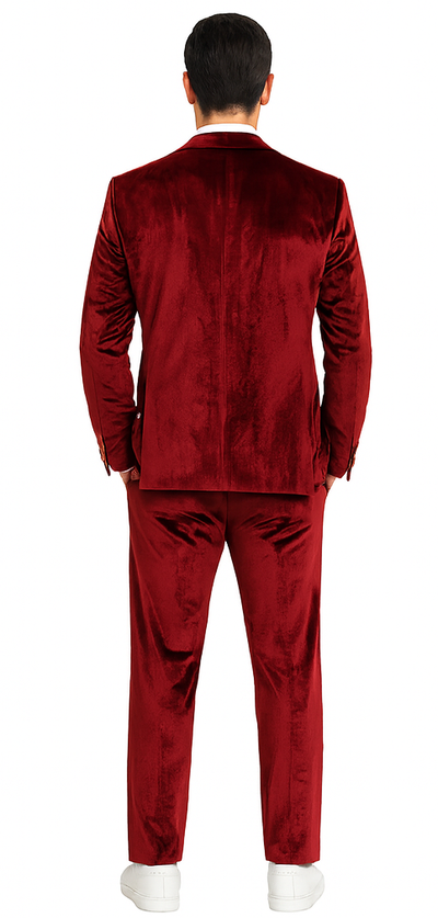 Men’s Burgundy Velvet Peak Lapel Suit – 2-Piece Skinny Fit Formalwear by Tazzio 3 M425SK-02-42R  - from alligatorwarehouse.com