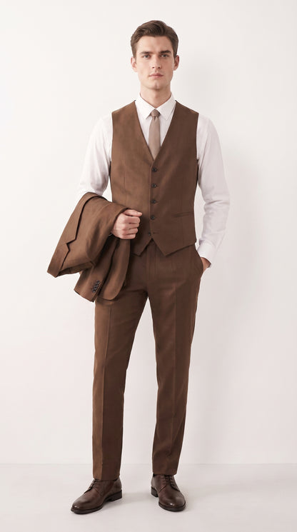 Mens Chestnut Brown 3-Piece Suit – Two-Button Wedding, Business and Formal Suit with Vest Modern Fit