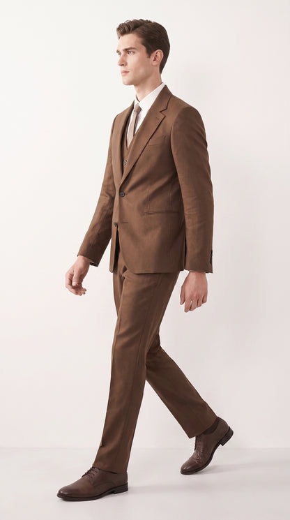 Mens Chestnut Brown 3-Piece Suit – Two-Button Wedding, Business and Formal Suit with Vest Modern Fit
