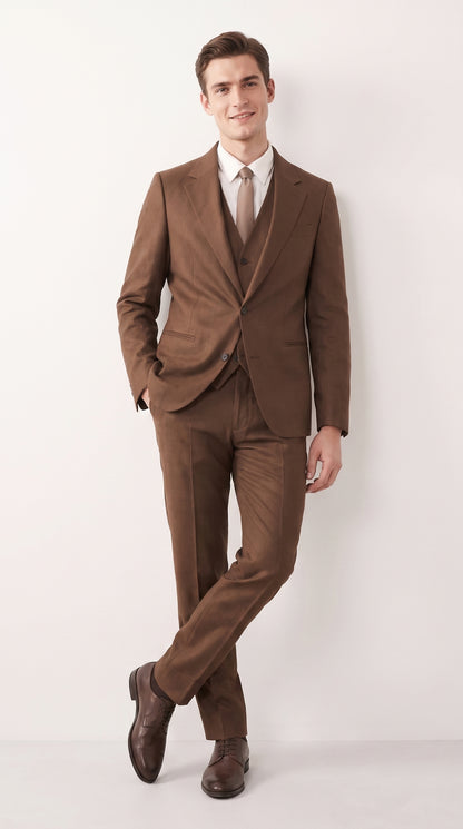 Mens Chestnut Brown 3-Piece Suit – Two-Button Wedding, Business and Formal Suit with Vest Modern Fit