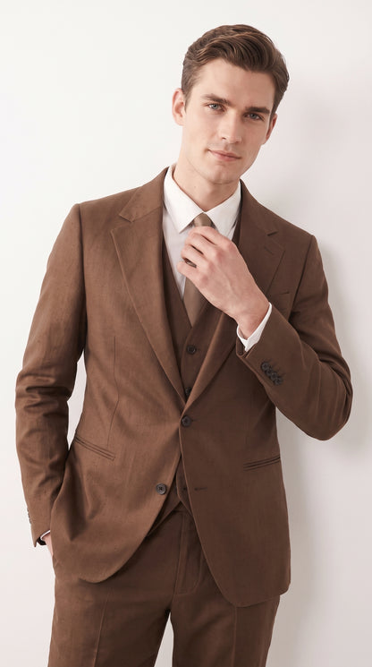 Mens Chestnut Brown 3-Piece Suit – Two-Button Wedding, Business and Formal Suit with Vest Modern Fit