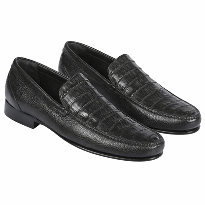 Men’s Executive Black Slip-On Shoes – Genuine Crocodile & Calfskin Leather
