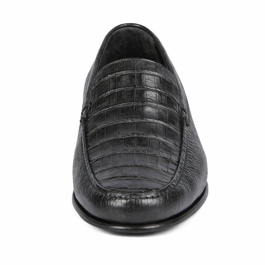 Men’s Executive Black Slip-On Shoes – Genuine Crocodile & Calfskin Leather
