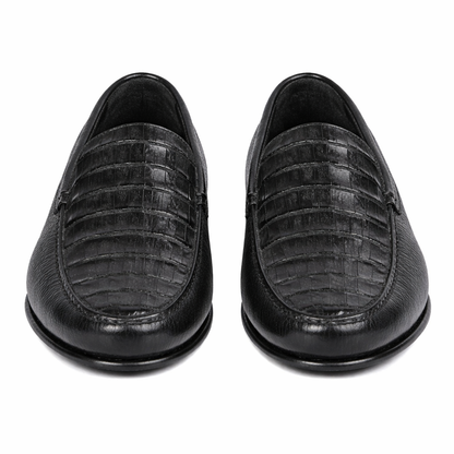 Men’s Executive Black Slip-On Shoes – Genuine Crocodile & Calfskin Leather