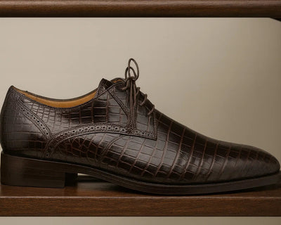 Men’s Genuine Alligator Brown Derby Lace-Up Shoes 7   - from alligatorwarehouse.com