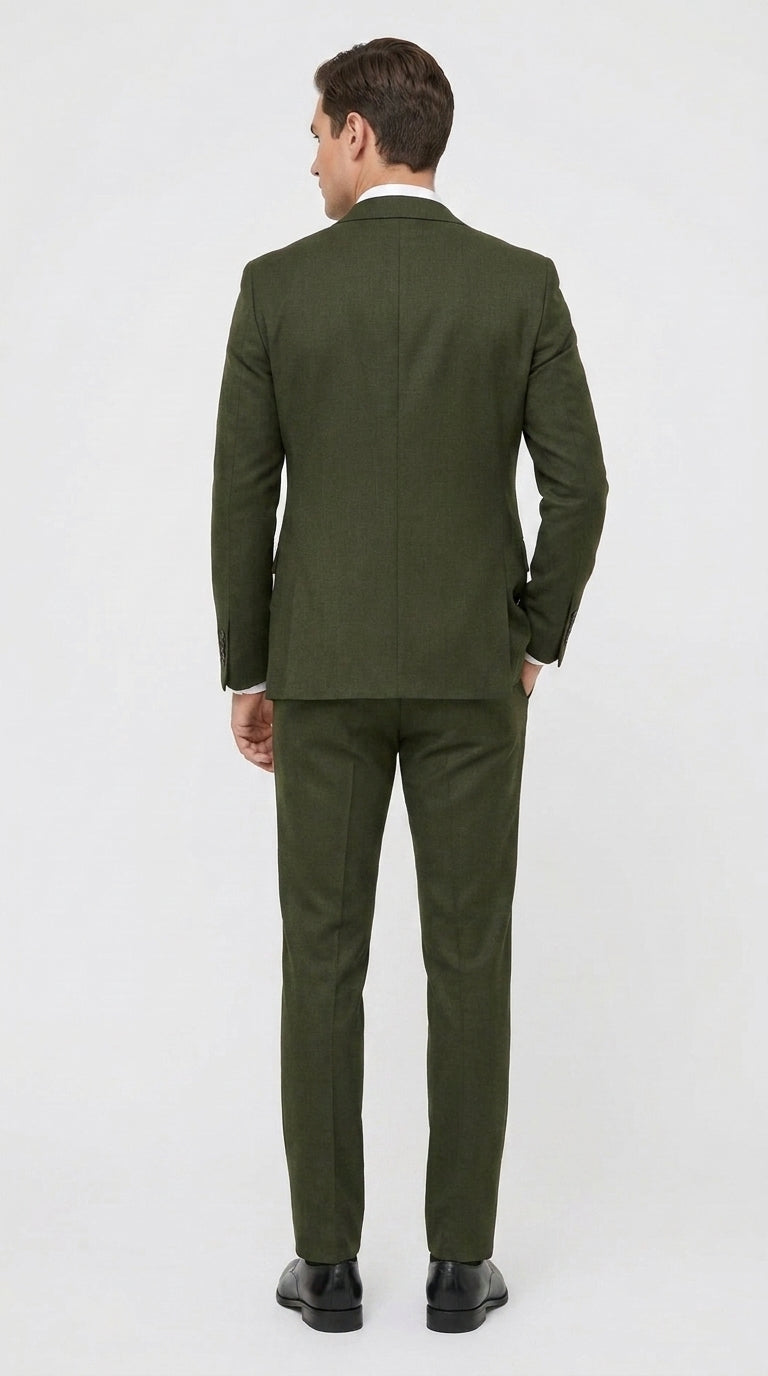 Mens Military Green 3-Piece Suit – Slim Fit Wedding, Business & Formal Suit with Vested Set