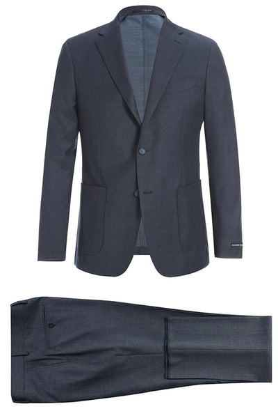 Men's Pelago Charcoal Grey Wool Suit: 2-Button Slim Fit, Patch Pockets, Perfect for Travel 1 SO6PF20-18-Slim_Riserva-Abito-Traveller_36S  - from alligatorwarehouse.com