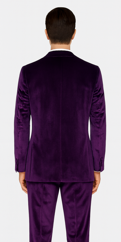 Men’s Purple Velvet Peak Lapel Suit – 2-Piece Skinny Fit Formalwear by Tazzio