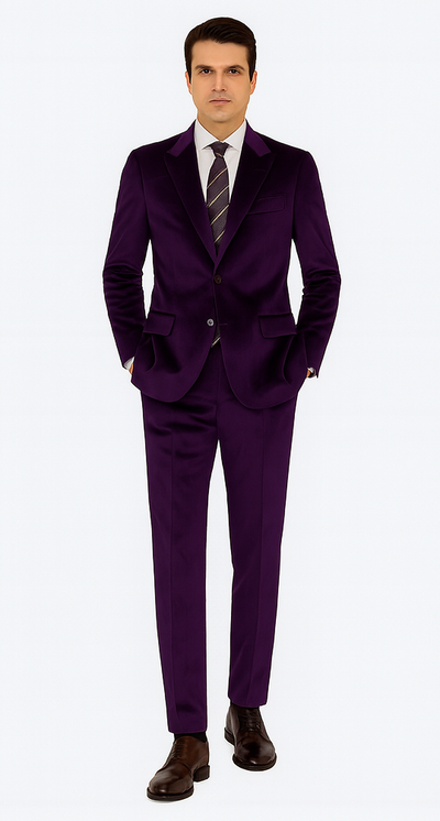 Men’s Purple Velvet Peak Lapel Suit – 2-Piece Skinny Fit Formalwear by Tazzio 6 M425SK-04-38R  - from alligatorwarehouse.com
