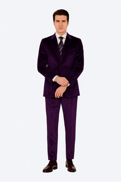 Men’s Purple Velvet Peak Lapel Suit – 2-Piece Skinny Fit Formalwear by Tazzio 7 M425SK-04-38R  - from alligatorwarehouse.com