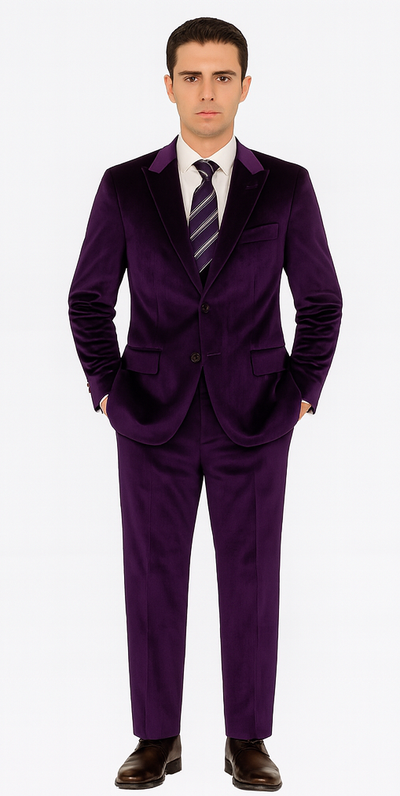 Men’s Purple Velvet Peak Lapel Suit – 2-Piece Skinny Fit Formalwear by Tazzio 1 M425SK-04-38R  - from alligatorwarehouse.com