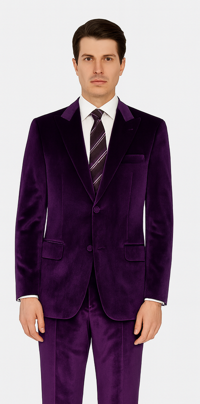 Men’s Purple Velvet Peak Lapel Suit – 2-Piece Skinny Fit Formalwear by Tazzio 2 M425SK-04-38R  - from alligatorwarehouse.com