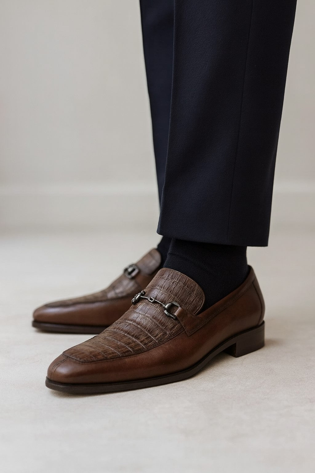 Men’s Regal Brown Slip-On Shoes – Genuine Crocodile & Calfskin Leather 13   - from alligatorwarehouse.com