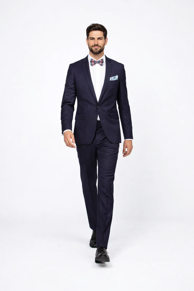 Men’s Slim Fit 100% Wool Suit by Rossiman Rossi – Peak Lapel Jacket & Plum Tapered Pants