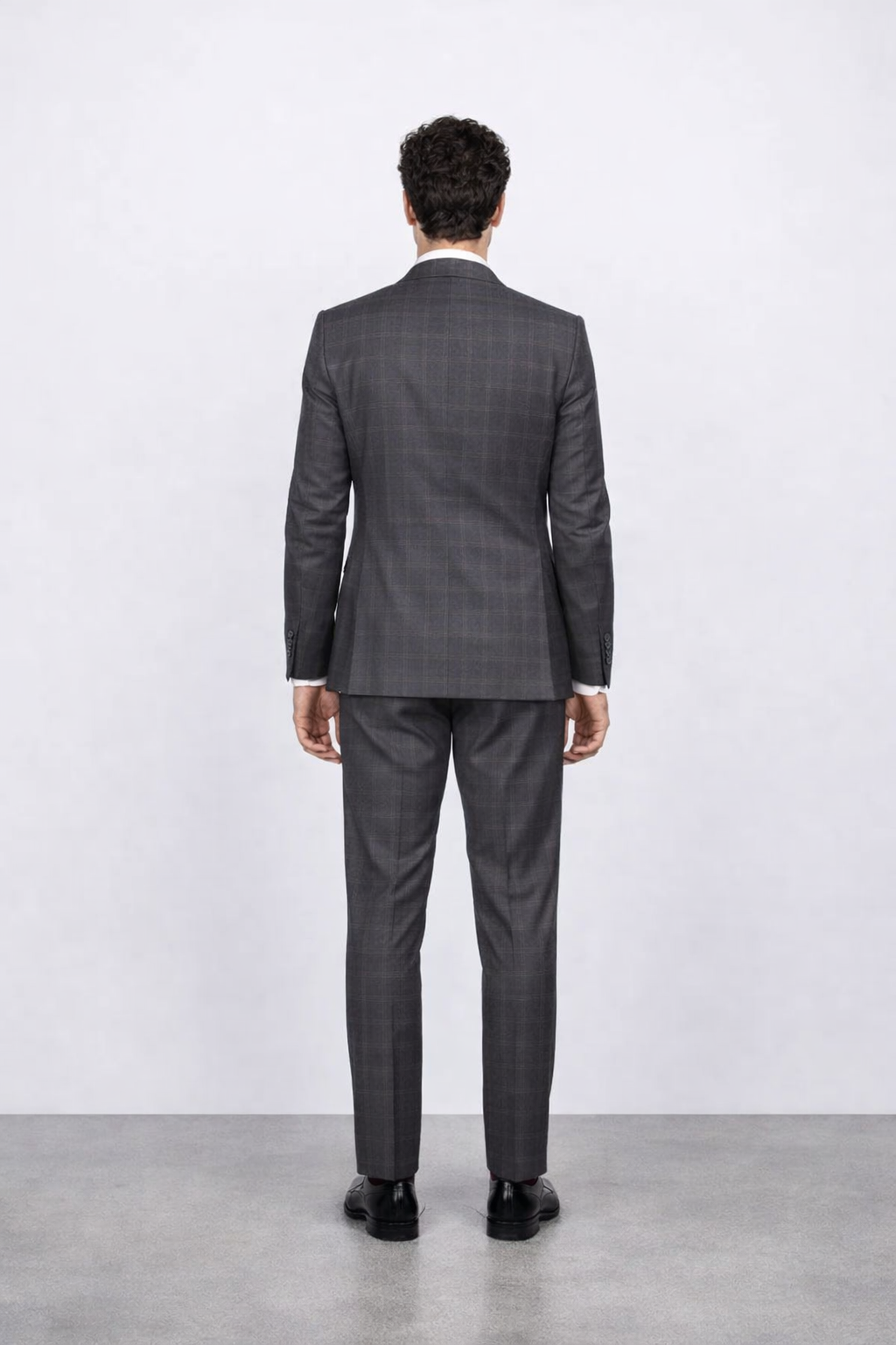 Men's Rossiman Rossi Man Brand Charcoal Plaid Tapered Leg Lower Rise Pants & Get Skinny 1 Button Slim Fit Peak Lapel Suit
