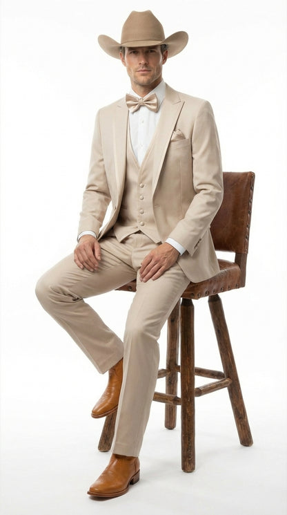 Men’s Tan Cowboy Three Piece Suit – Western Style Wedding and Formal Vested Suit