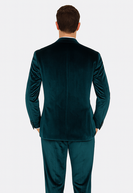 Men’s Teal Velvet Peak Lapel Suit – 2-Piece Skinny Fit Formalwear by Tazzio