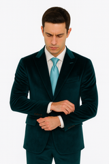 Men’s Teal Velvet Peak Lapel Suit – 2-Piece Skinny Fit Formalwear by Tazzio