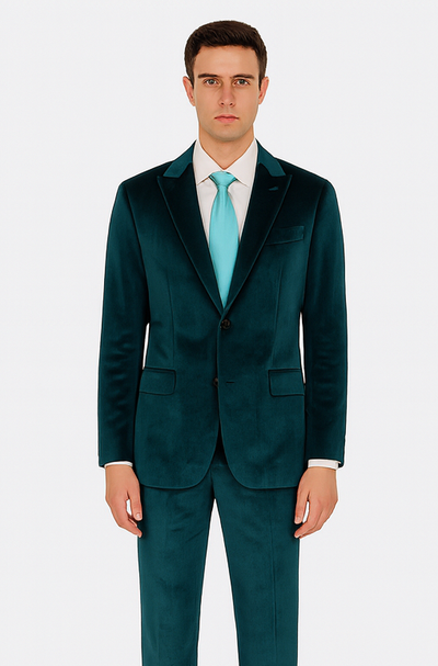 Men’s Teal Velvet Peak Lapel Suit – 2-Piece Skinny Fit Formalwear by Tazzio 2 M425SK-06-40R  - from alligatorwarehouse.com