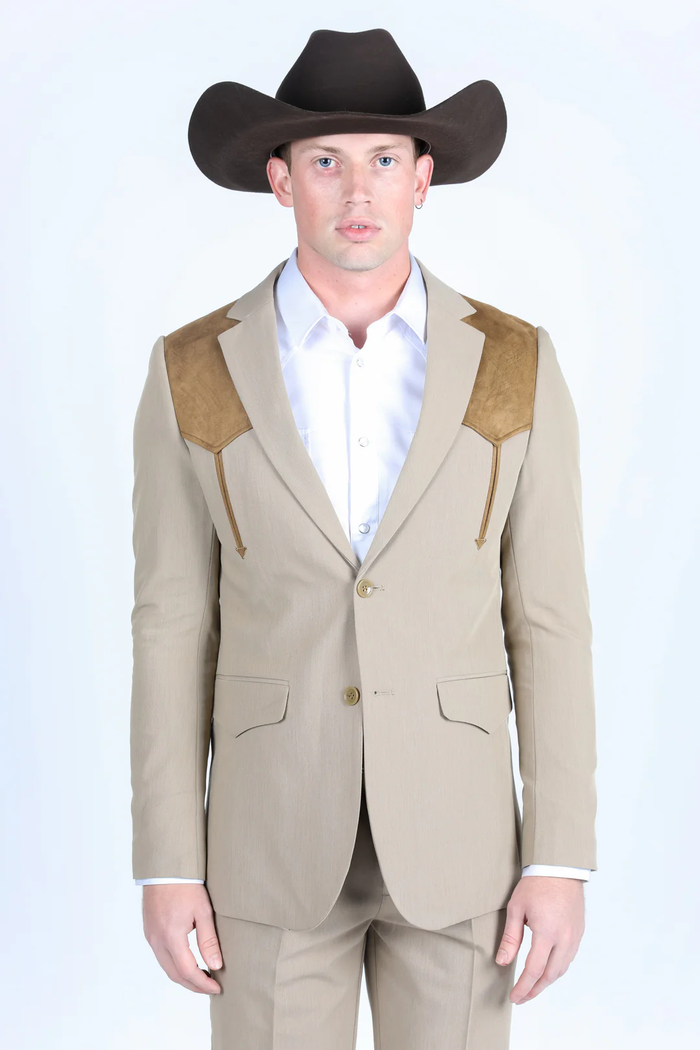 Mens Western Style Suit Coat – Premium Suede Yokes with Elbow Patch Detail