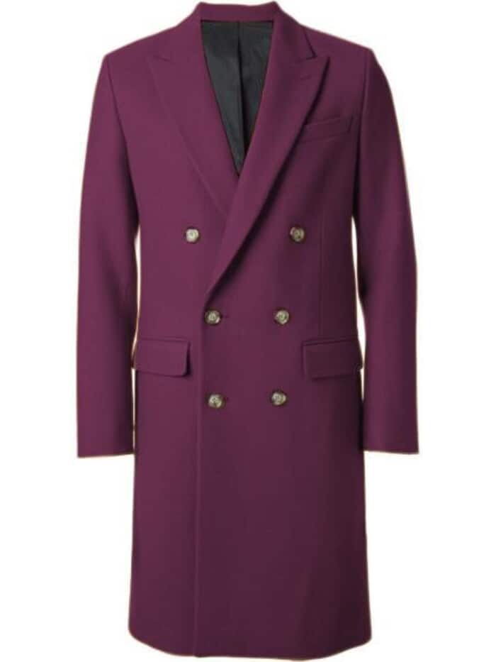 Men's Burgundy 44Inch Long Double Breasted Overcoat Winter Men's Topcoat