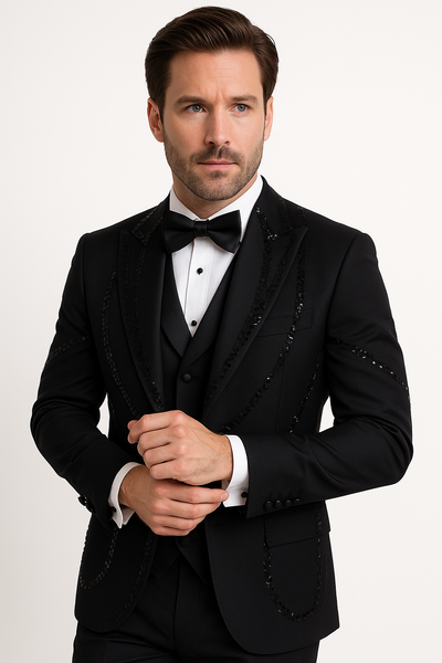 Black Italian Wool 3-Piece Modern Fit Tuxedo 7   - from alligatorwarehouse.com