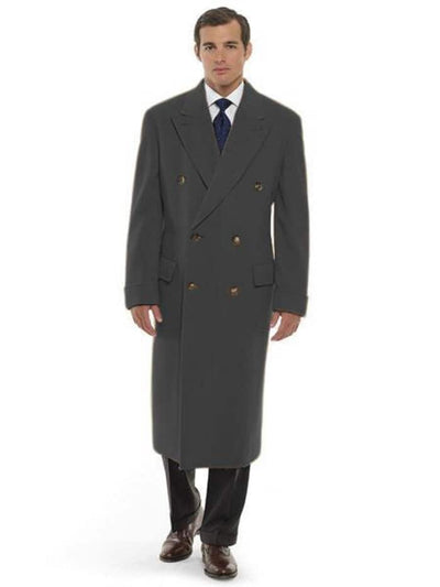 Men's Dress Coat 44 Inch Long Length Dark Grey Double Breasted Wool Blend Overcoat 1   - from alligatorwarehouse.com