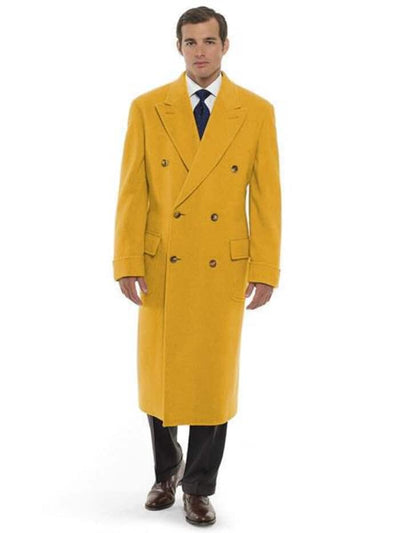 Men's Dress Coat 44 Inch Long Length Gold Double Breasted Wool Blend Overcoat 1   - from alligatorwarehouse.com