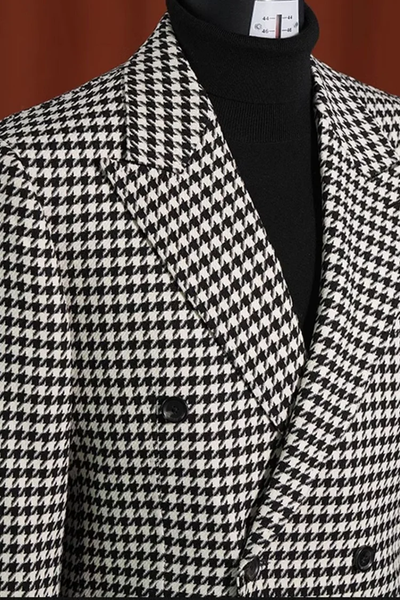 Black & White Houndstooth Blazer for Men – Modern Fit 100% Wool
