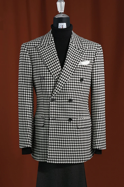 Black & White Houndstooth Blazer for Men – Modern Fit 100% Wool
