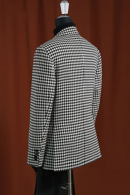 Black & White Houndstooth Blazer for Men – Modern Fit 100% Wool
