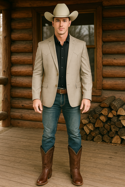 Western Blazer - Saco Para Hombre -Mens Double Button Western Taupe Blazer 3   - from alligatorwarehouse.com