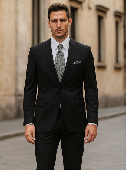 Mens 2 Button 100% Linen Black Suit