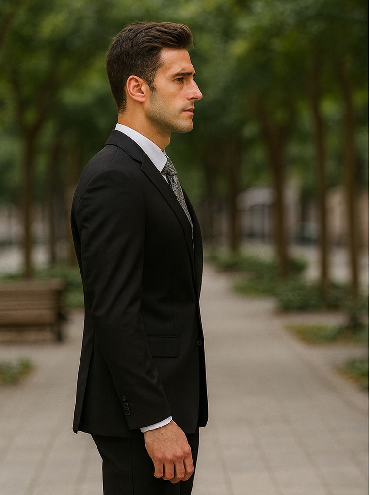 Mens 2 Button 100% Linen Black Suit