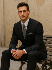 Mens 2 Button 100% Linen Black Suit