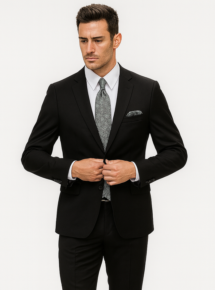 Mens 2 Button 100% Linen Black Suit