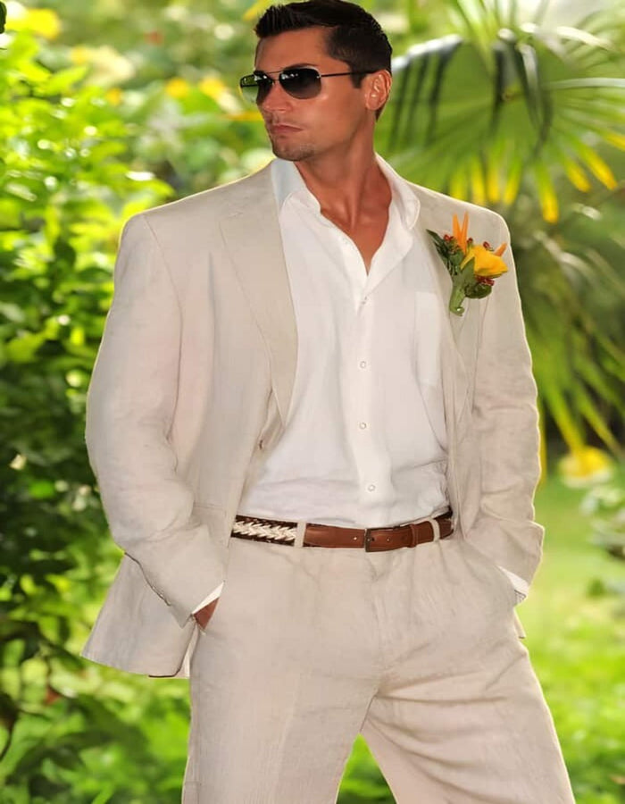 Men’s Natural Sand Linen Suit – Light Tan 2-Piece Summer Beach Wedding Suit