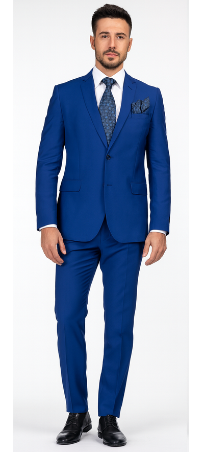 Mens 2 Button Classic Fit Basic Rayon Fabric Royal Blue Suit
