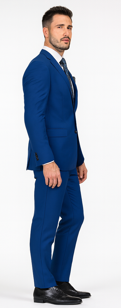 Mens 2 Button Classic Fit Basic Rayon Fabric Royal Blue Suit