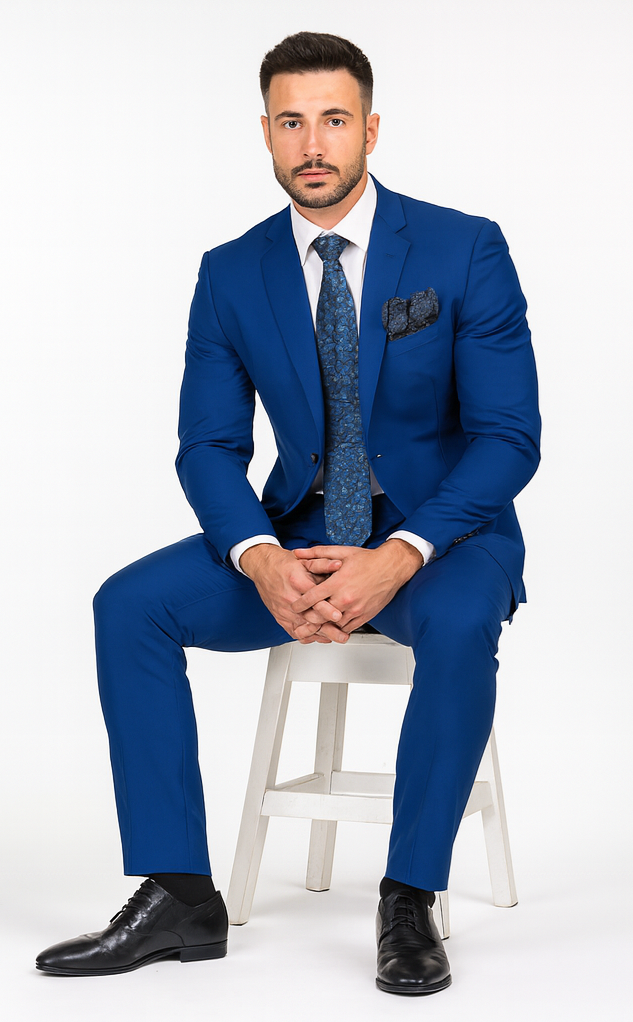 Mens 2 Button Classic Fit Basic Rayon Fabric Royal Blue Suit