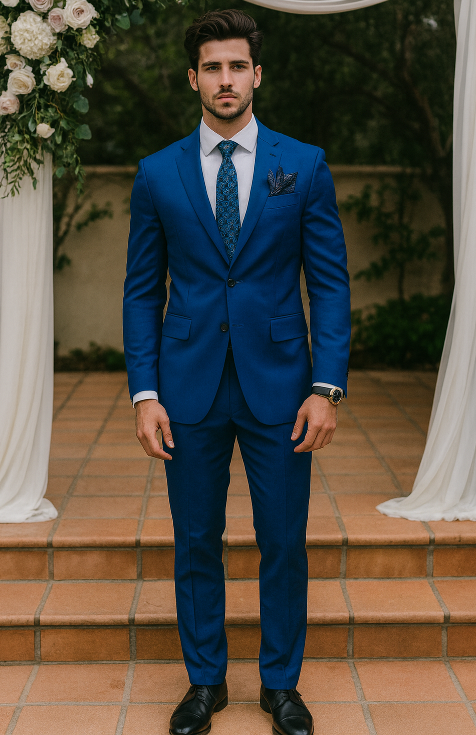 Mens 2 Button Classic Fit Basic Rayon Fabric Royal Blue Suit