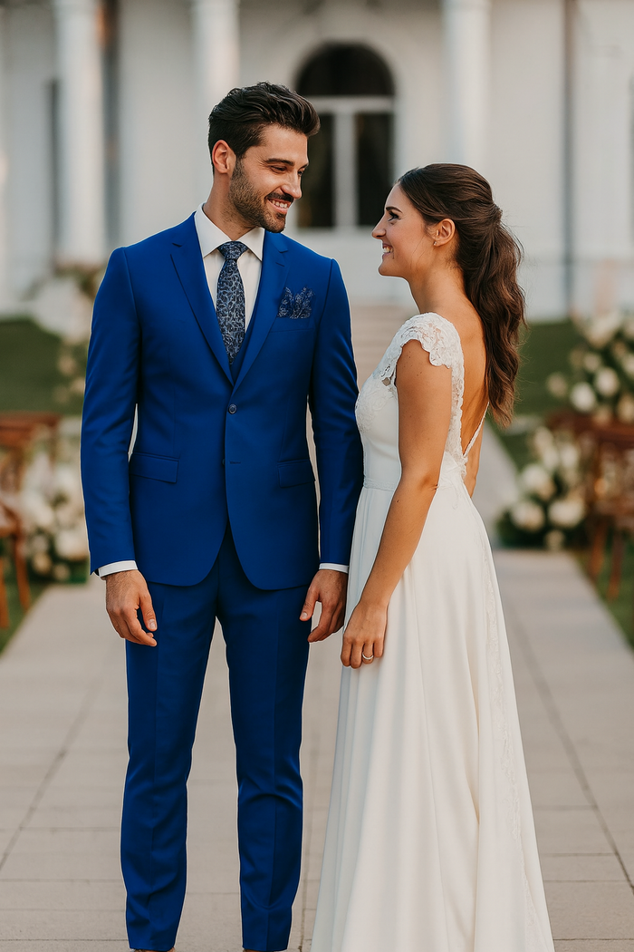 Mens 2 Button Classic Fit Basic Rayon Fabric Royal Blue Suit
